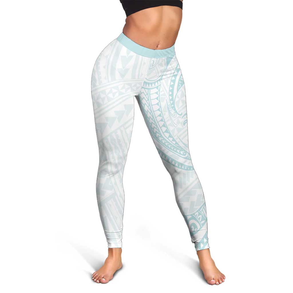 White Sunday Lotu Tamaiti Leggings Polynesian Wave Pastel Cyan - Polynesian Pride
