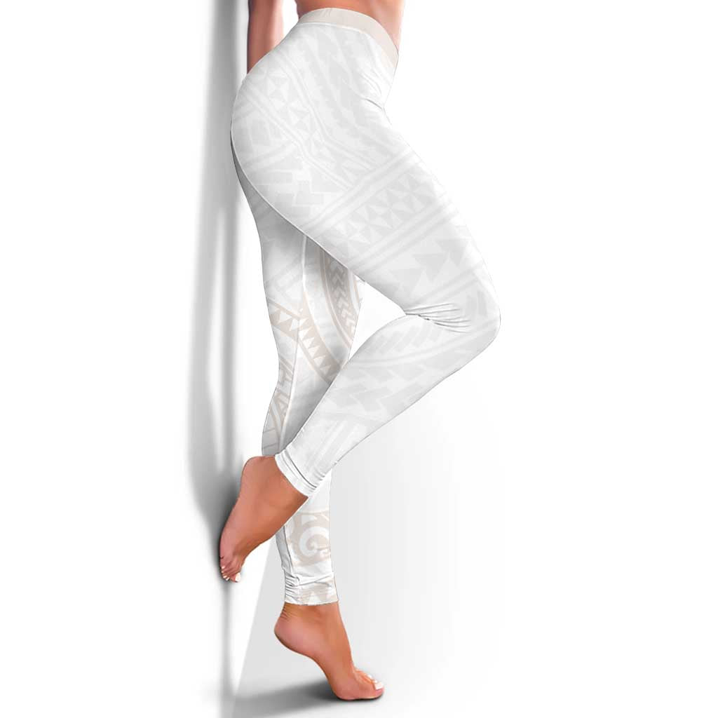 White Sunday Lotu Tamaiti Leggings Polynesian Wave Pastel Nude - Polynesian Pride