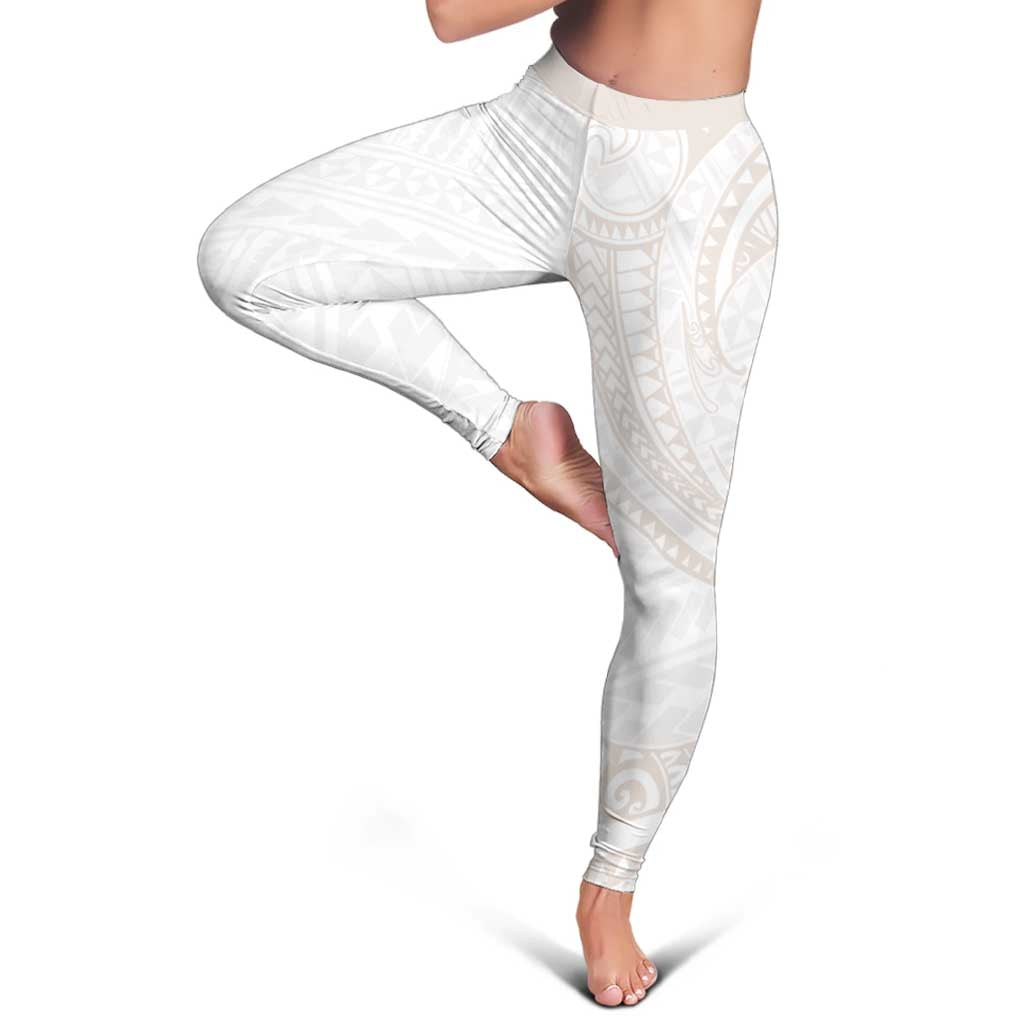 White Sunday Lotu Tamaiti Leggings Polynesian Wave Pastel Nude - Polynesian Pride