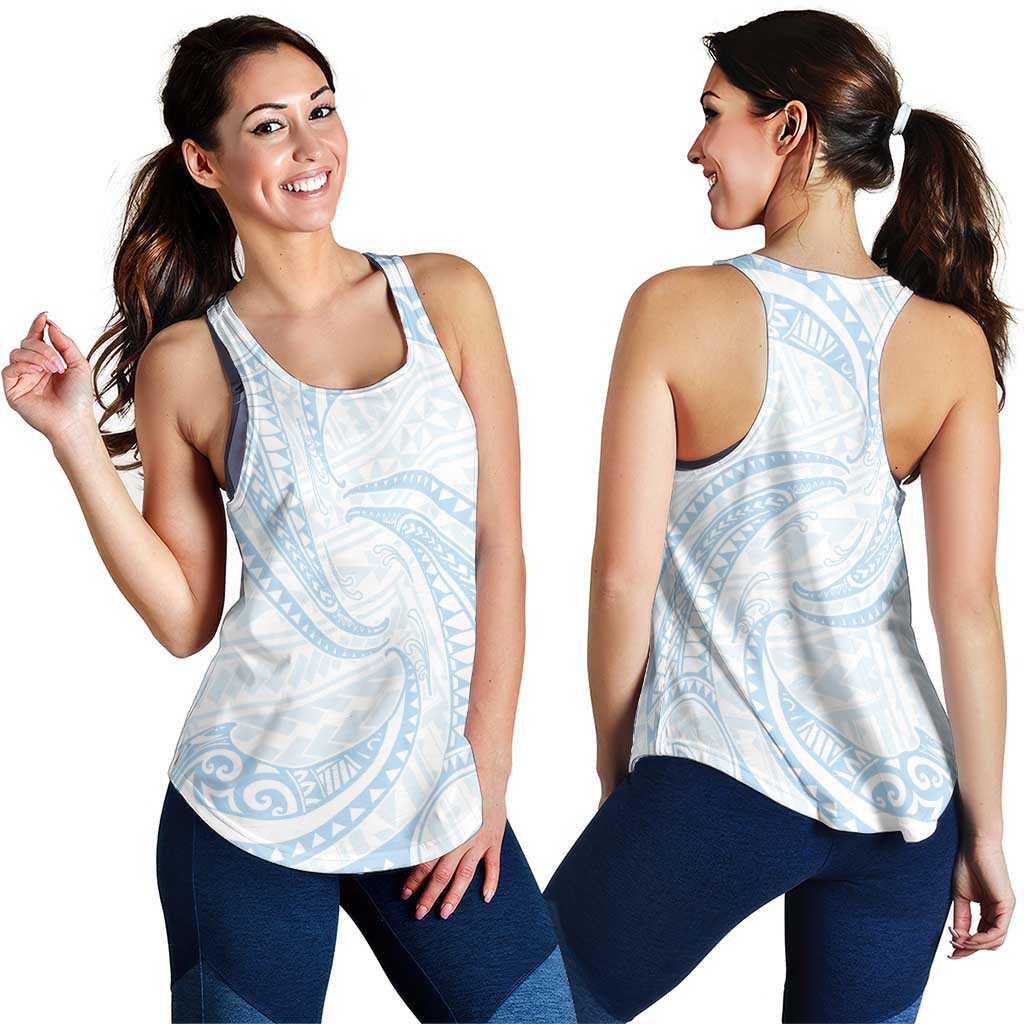 White Sunday Lotu Tamaiti Women Racerback Tank Polynesian Wave Pastel Sky Blue - Polynesian Pride