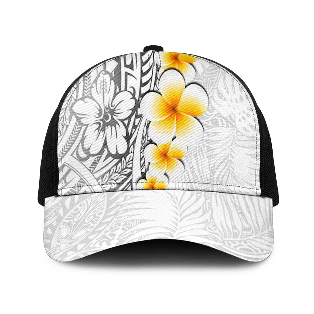 White Tropical Plumeria With Galaxy Polynesian Art Baseball Net Cap - Polynesian Pride