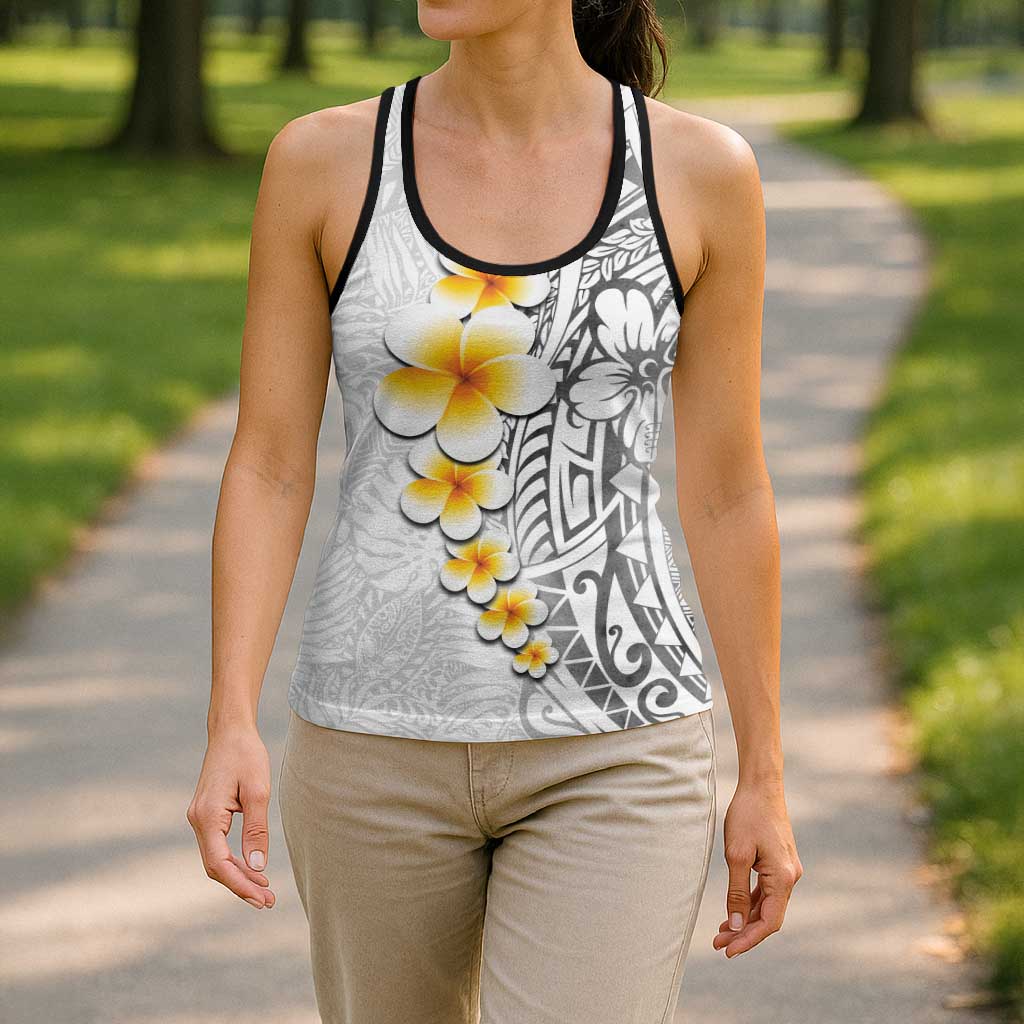 White Tropical Plumeria With Galaxy Polynesian Art Hollow Tank Top - Polynesian Pride