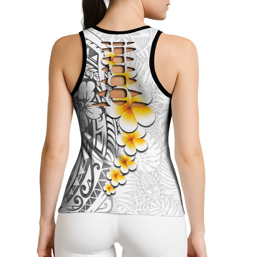 White Tropical Plumeria With Galaxy Polynesian Art Hollow Tank Top - Polynesian Pride