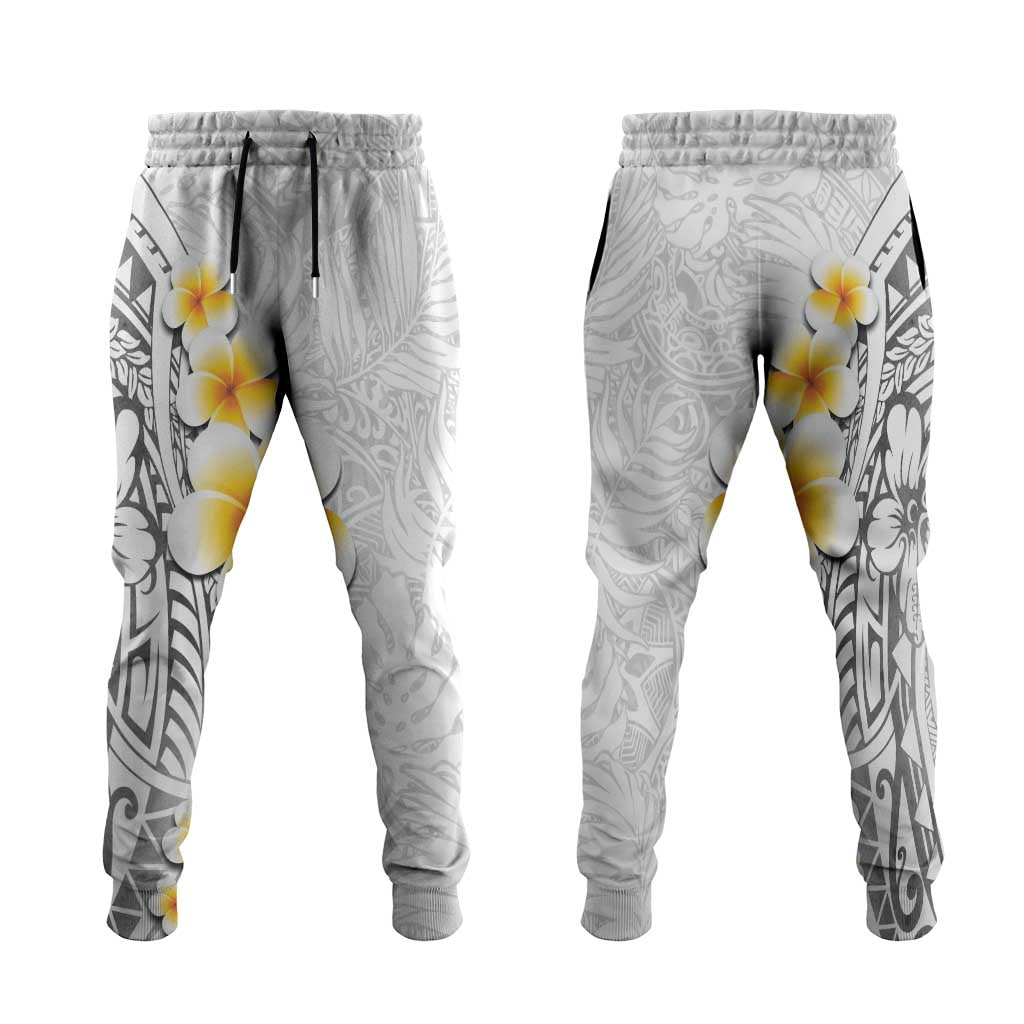White Tropical Plumeria With Galaxy Polynesian Art Jogger Pants - Polynesian Pride