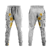 White Tropical Plumeria With Galaxy Polynesian Art Jogger Pants - Polynesian Pride