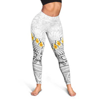 White Tropical Plumeria With Galaxy Polynesian Art Leggings - Polynesian Pride