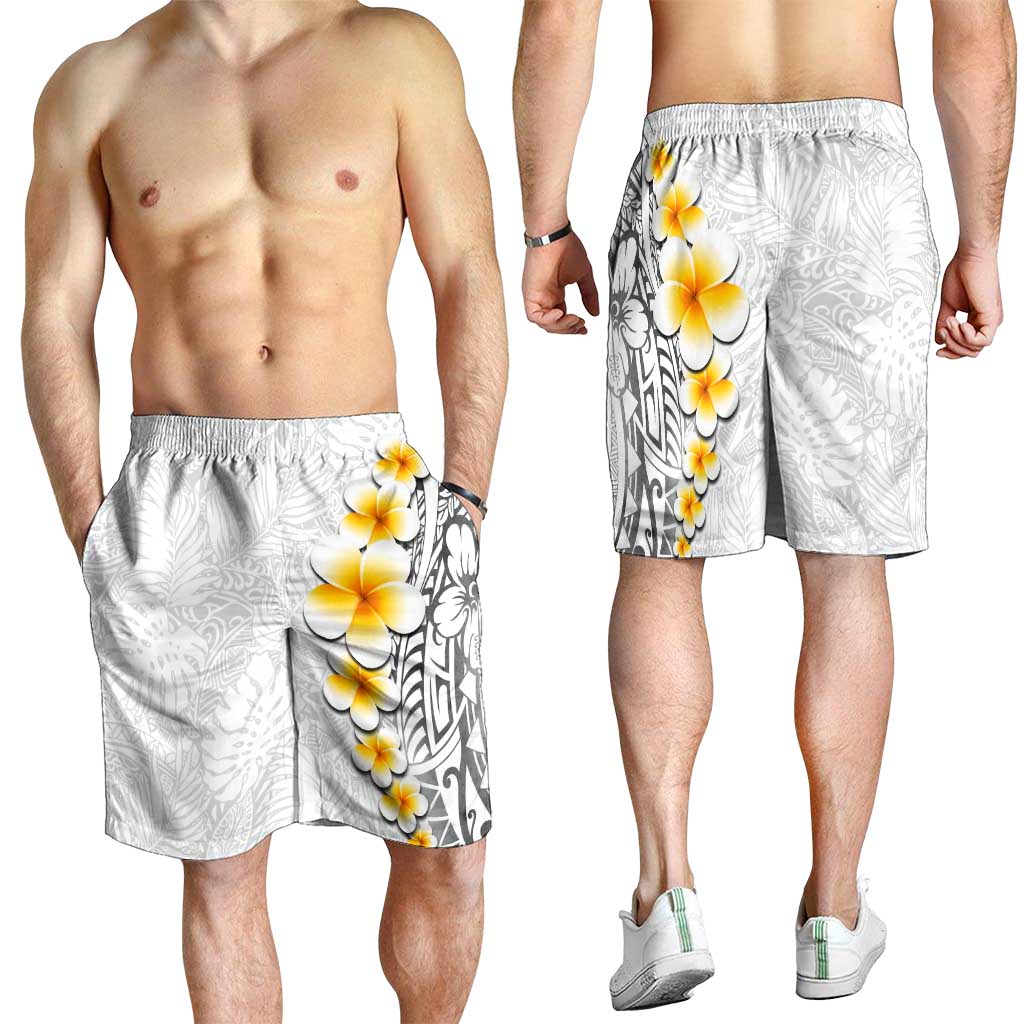 White Tropical Plumeria With Galaxy Polynesian Art Shorts for Men - Polynesian Pride