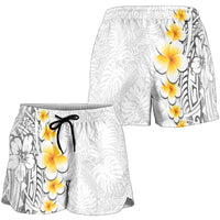 White Tropical Plumeria With Galaxy Polynesian Art Shorts for Women - Polynesian Pride