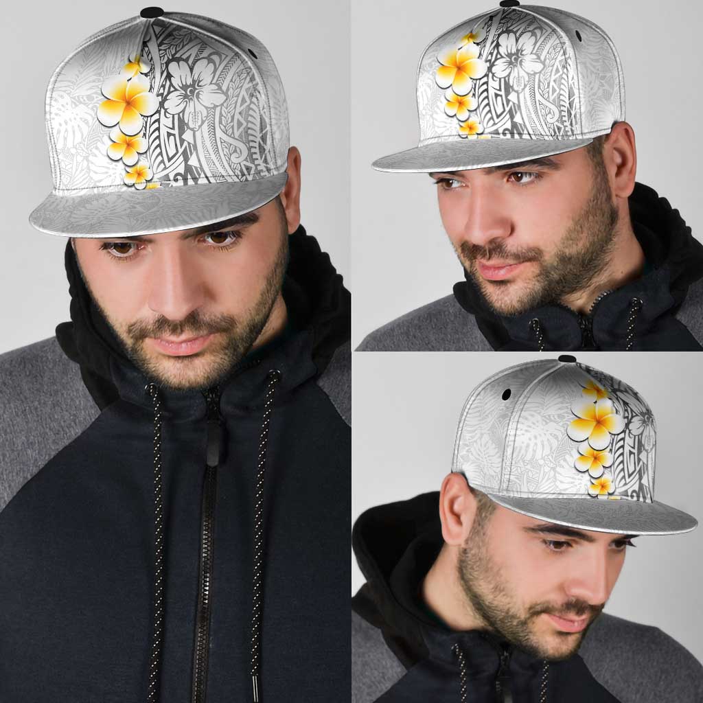 White Tropical Plumeria With Galaxy Polynesian Art Snapback Cap - Polynesian Pride