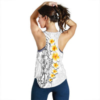 White Tropical Plumeria With Galaxy Polynesian Art Women Racerback Tank - Polynesian Pride