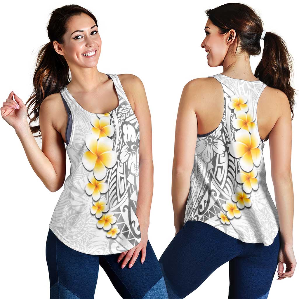 White Tropical Plumeria With Galaxy Polynesian Art Women Racerback Tank - Polynesian Pride