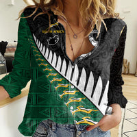 Custom South Africa and Aotearoa Rugby Women Casual Shirt Springboks Black Fern Maori Vibe LT9 - Polynesian Pride