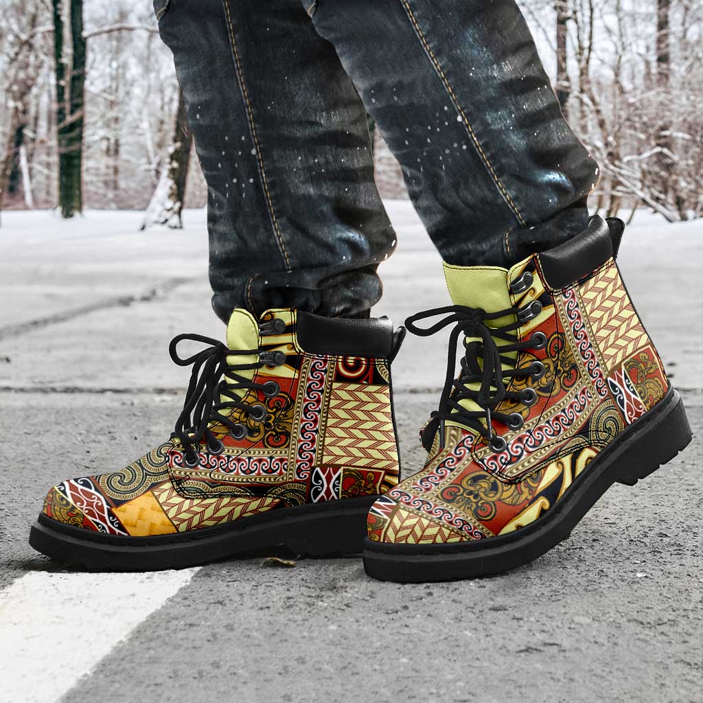 Yellow Aotearoa Kowhaiwhai Pattern All Season Boots NZ Maori Quilt Style - Polynesian Pride