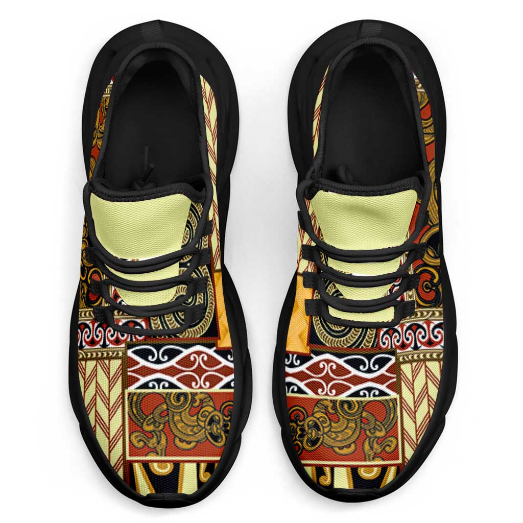 Yellow Aotearoa Kowhaiwhai Pattern Clunky Sneakers NZ Maori Quilt Style - Polynesian Pride