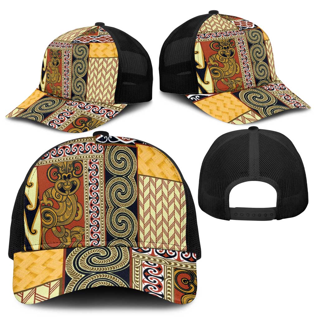 Yellow Aotearoa Kowhaiwhai Pattern Mesh Trucker Cap NZ Maori Quilt Style - Polynesian Pride