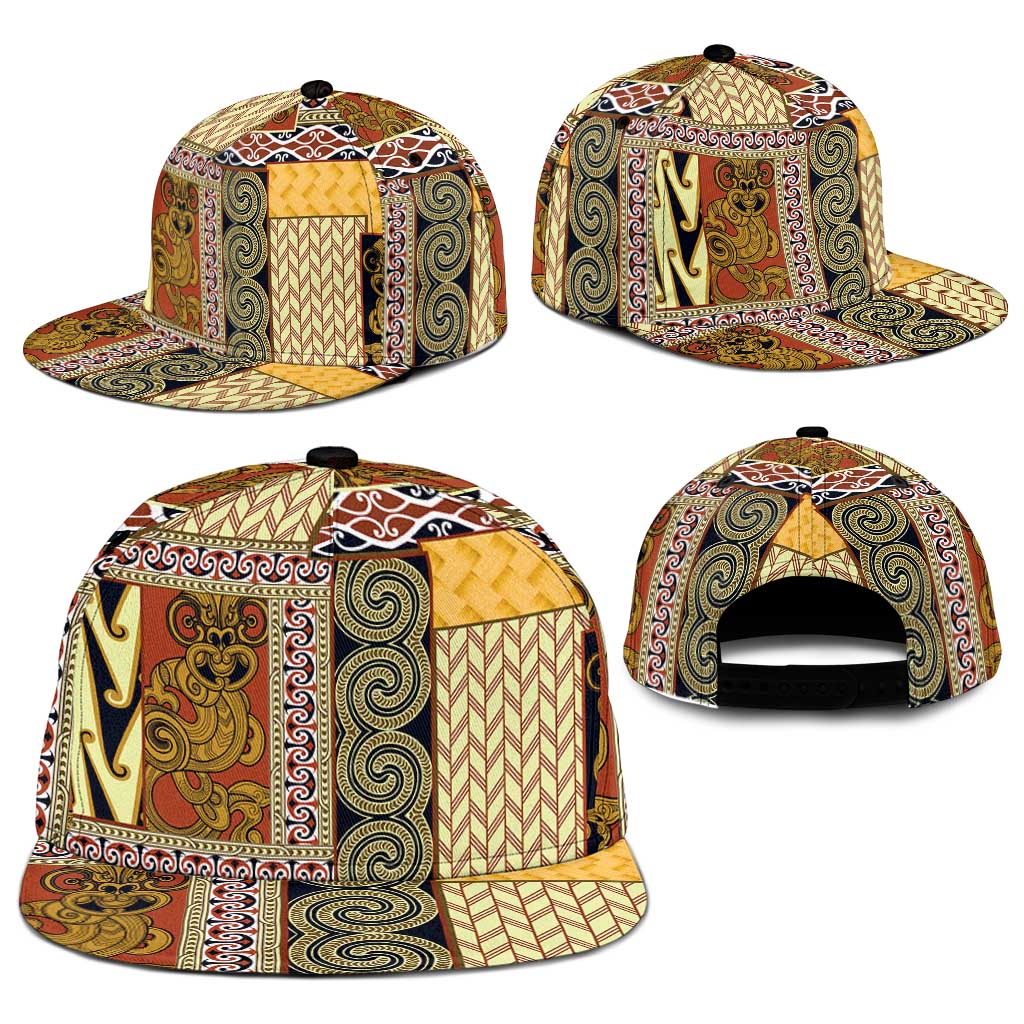Yellow Aotearoa Kowhaiwhai Pattern Snapback Cap NZ Maori Quilt Style - Polynesian Pride