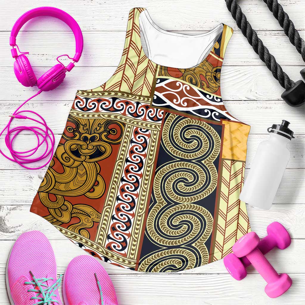 Yellow Aotearoa Kowhaiwhai Pattern Women Racerback Tank NZ Maori Quilt Style - Polynesian Pride