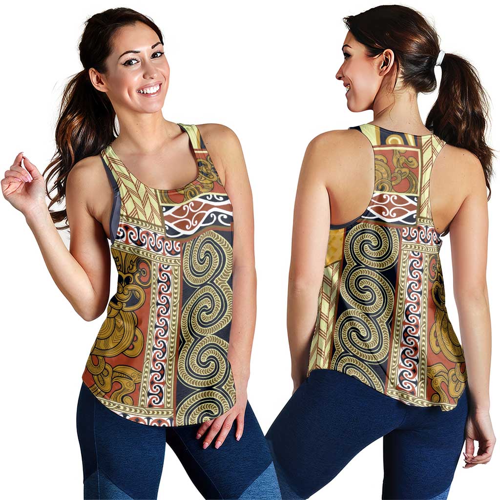 Yellow Aotearoa Kowhaiwhai Pattern Women Racerback Tank NZ Maori Quilt Style - Polynesian Pride