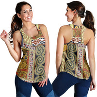 Yellow Aotearoa Kowhaiwhai Pattern Women Racerback Tank NZ Maori Quilt Style - Polynesian Pride