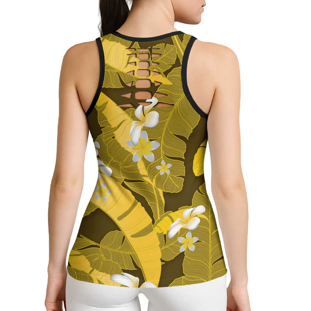 Yellow Banana Leaf Hawaii Hollow Tank Top Lau Maia Plumeria Tropical Summer Vibes