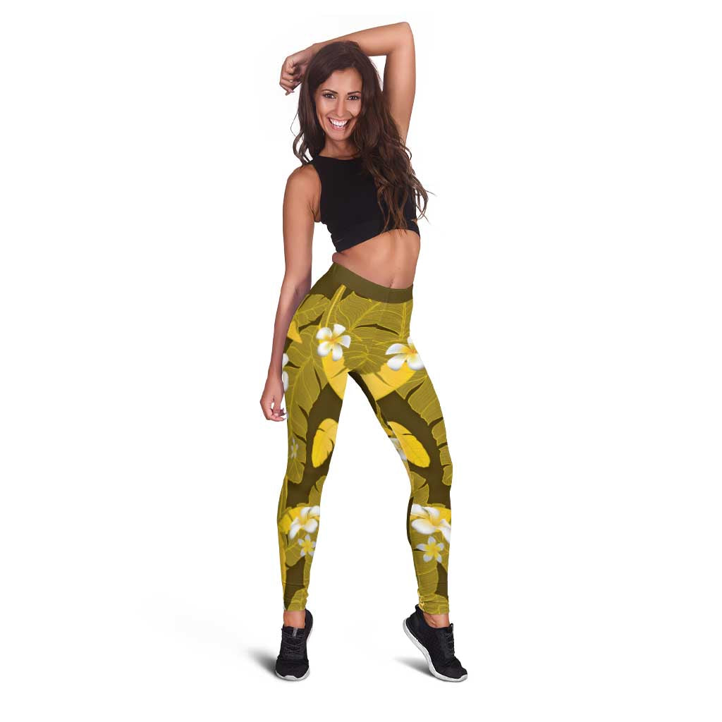 Yellow Banana Leaf Hawaii Leggings Lau Maia Plumeria Tropical Summer Vibes