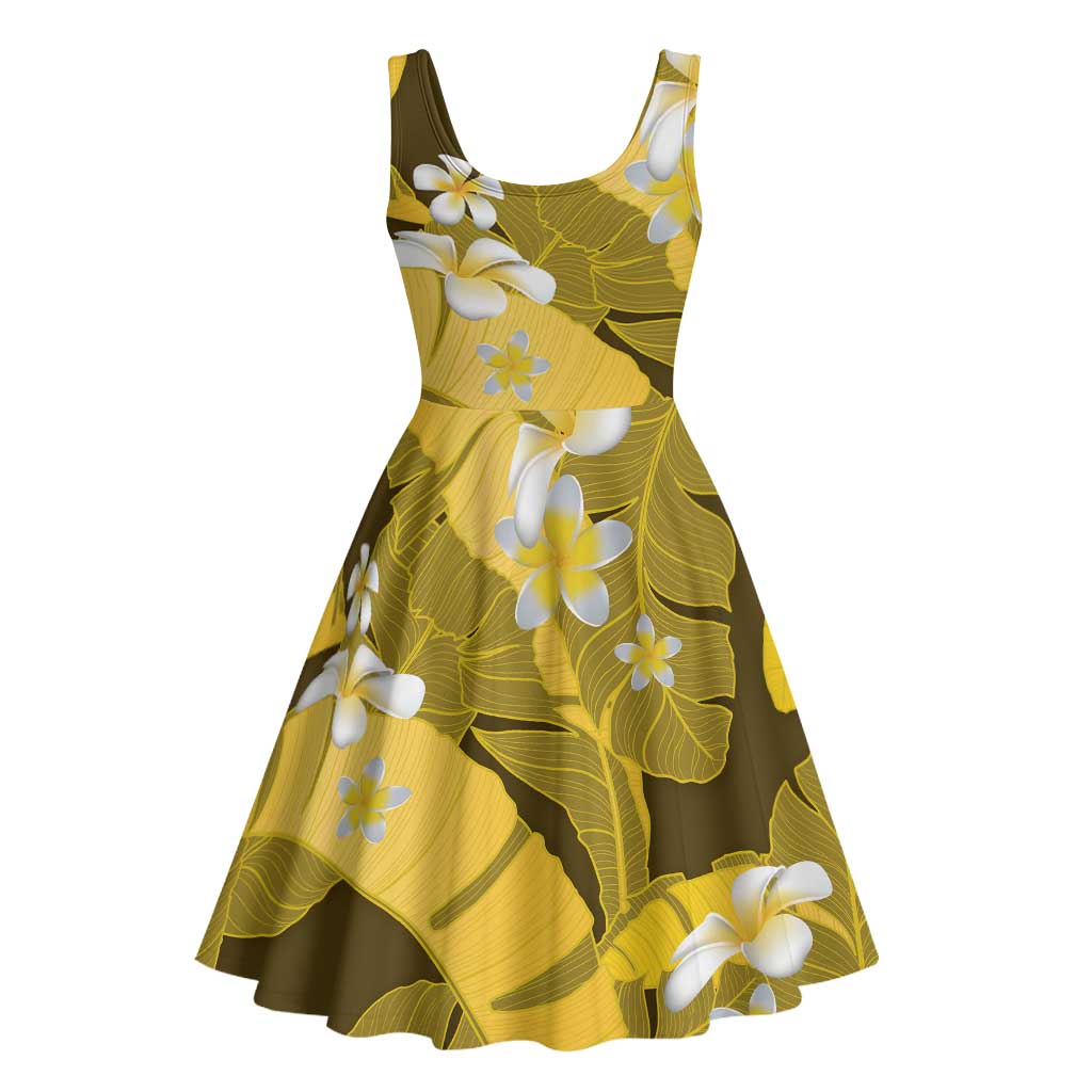 Yellow Banana Leaf Hawaii Midi Dress Lau Maia Plumeria Tropical Summer Vibes