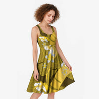 Yellow Banana Leaf Hawaii Midi Dress Lau Maia Plumeria Tropical Summer Vibes