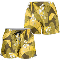 Yellow Banana Leaf Hawaii Shorts for Women Lau Maia Plumeria Tropical Summer Vibes