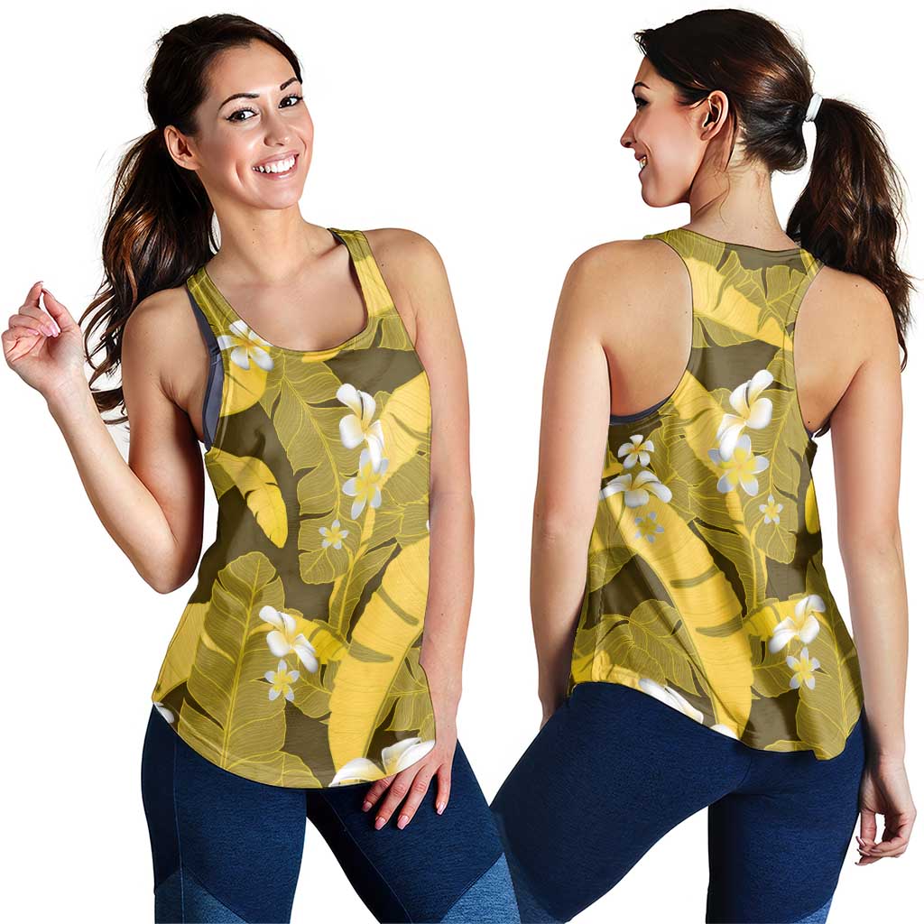 Yellow Banana Leaf Hawaii Women Racerback Tank Lau Maia Plumeria Tropical Summer Vibes