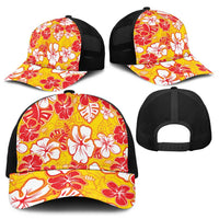 Yellow Hawaii Hibiscus Baseball Net Cap Tropical Flowers Seamless Pattern - Polynesian Pride