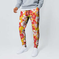 Yellow Hawaii Hibiscus Jogger Pants Tropical Flowers Seamless Pattern - Polynesian Pride