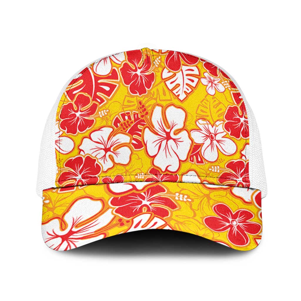 Yellow Hawaii Hibiscus Mesh Trucker Cap Tropical Flowers Seamless Pattern - Polynesian Pride