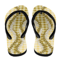 Yellow Hawaii Palaka Flip Flops Hawaiian Honohono Lei LT05 - Polynesian Pride