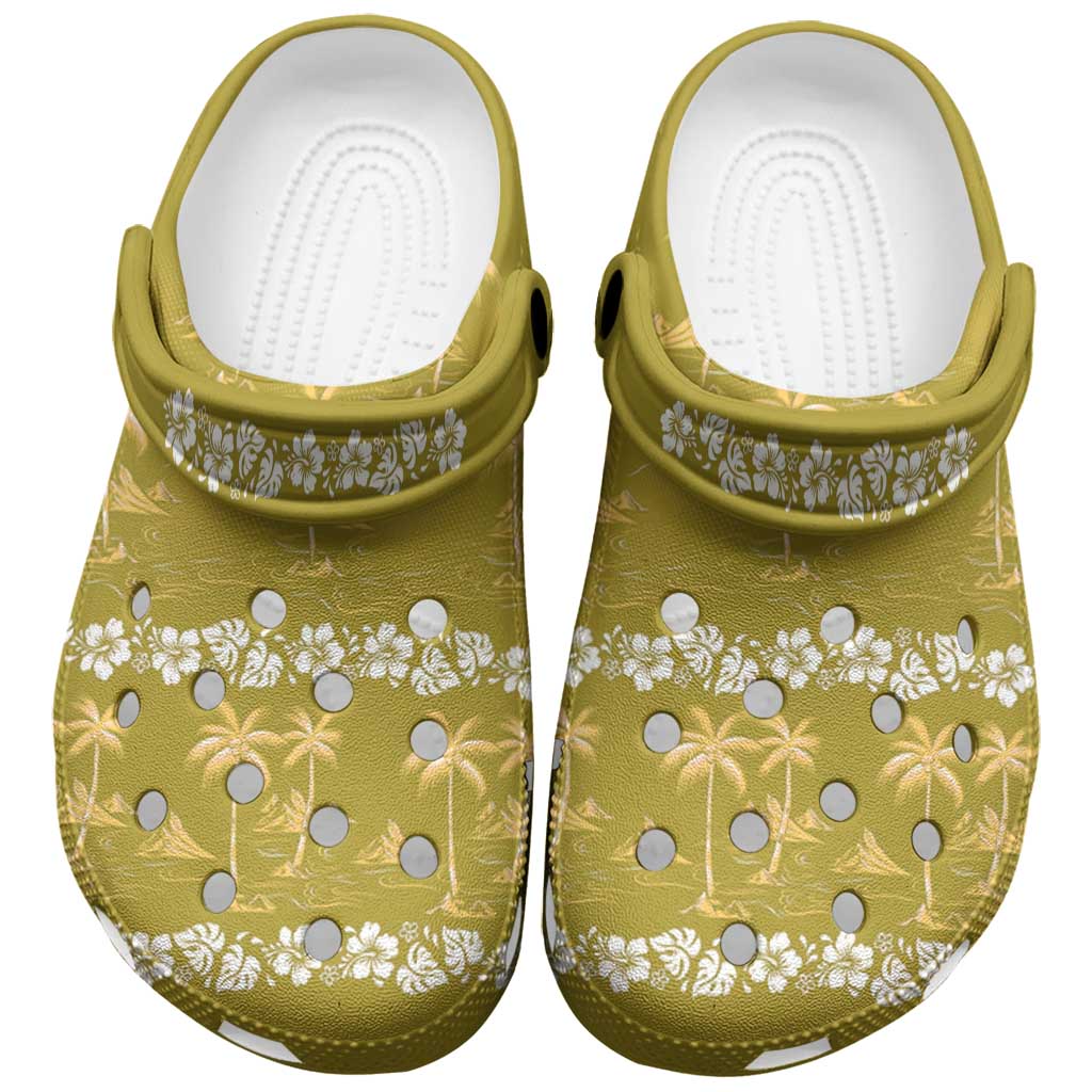 Yellow Hawaii Palm Tree Hibiscus Clogs Shoes Fantasy Summer Vibe