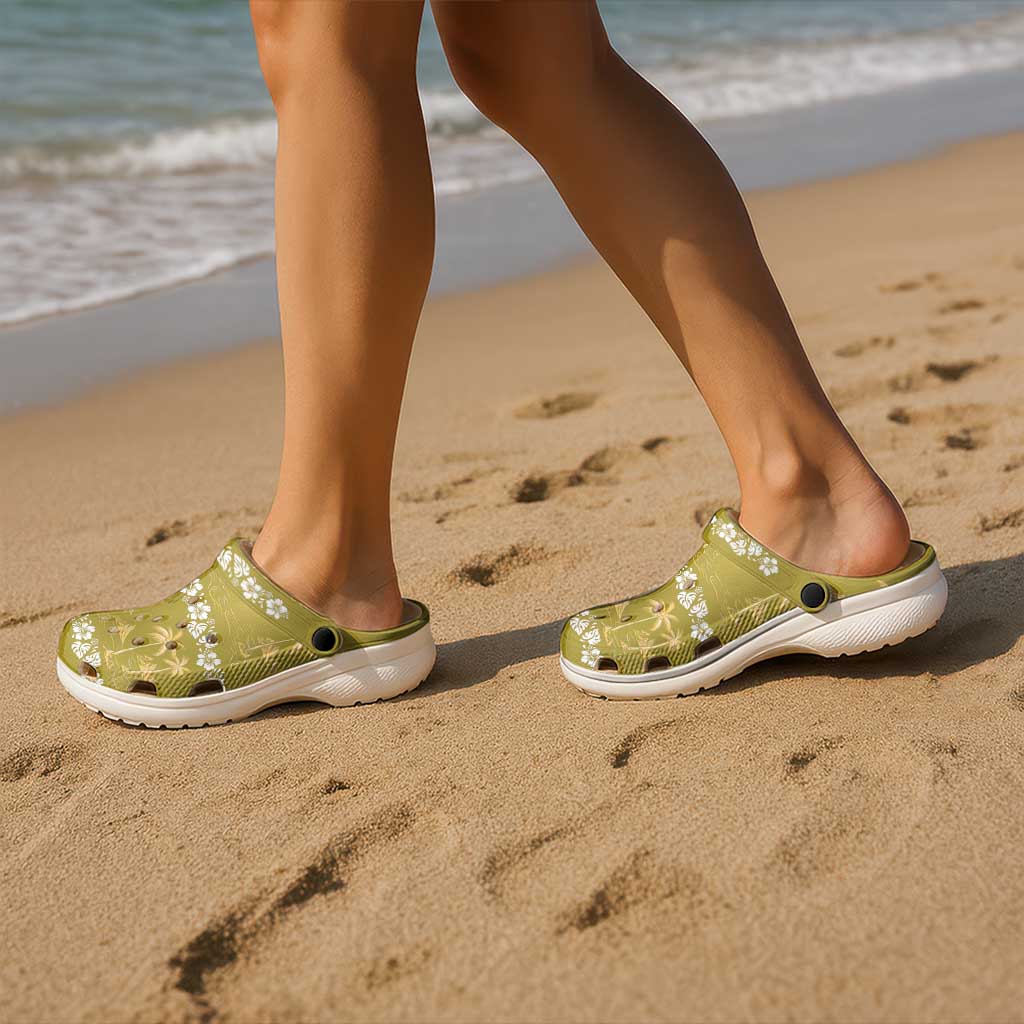 Yellow Hawaii Palm Tree Hibiscus Clogs Shoes Fantasy Summer Vibe