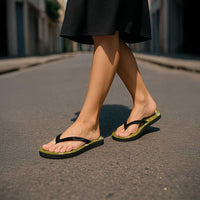 Yellow Hawaii Palm Tree Hibiscus Flip Flops Fantasy Summer Vibe