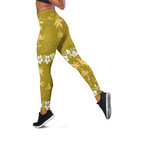 Yellow Hawaii Palm Tree Hibiscus Leggings Fantasy Summer Vibe