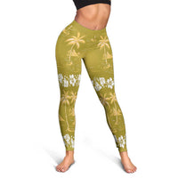 Yellow Hawaii Palm Tree Hibiscus Leggings Fantasy Summer Vibe