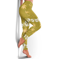 Yellow Hawaii Palm Tree Hibiscus Leggings Fantasy Summer Vibe
