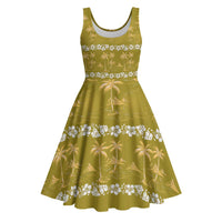 Yellow Hawaii Palm Tree Hibiscus Midi Dress Fantasy Summer Vibe