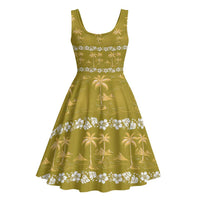 Yellow Hawaii Palm Tree Hibiscus Midi Dress Fantasy Summer Vibe