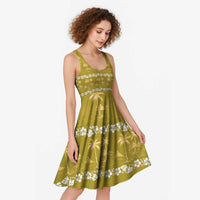 Yellow Hawaii Palm Tree Hibiscus Midi Dress Fantasy Summer Vibe