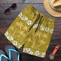 Yellow Hawaii Palm Tree Hibiscus Shorts for Men Fantasy Summer Vibe