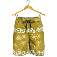 Yellow Hawaii Palm Tree Hibiscus Shorts for Men Fantasy Summer Vibe