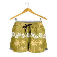 Yellow Hawaii Palm Tree Hibiscus Shorts for Women Fantasy Summer Vibe