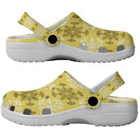 Yellow Hawaiian Quilt Clogs Shoes Hawaii Pineapple Monstera Palaka Motifs - Polynesian Pride