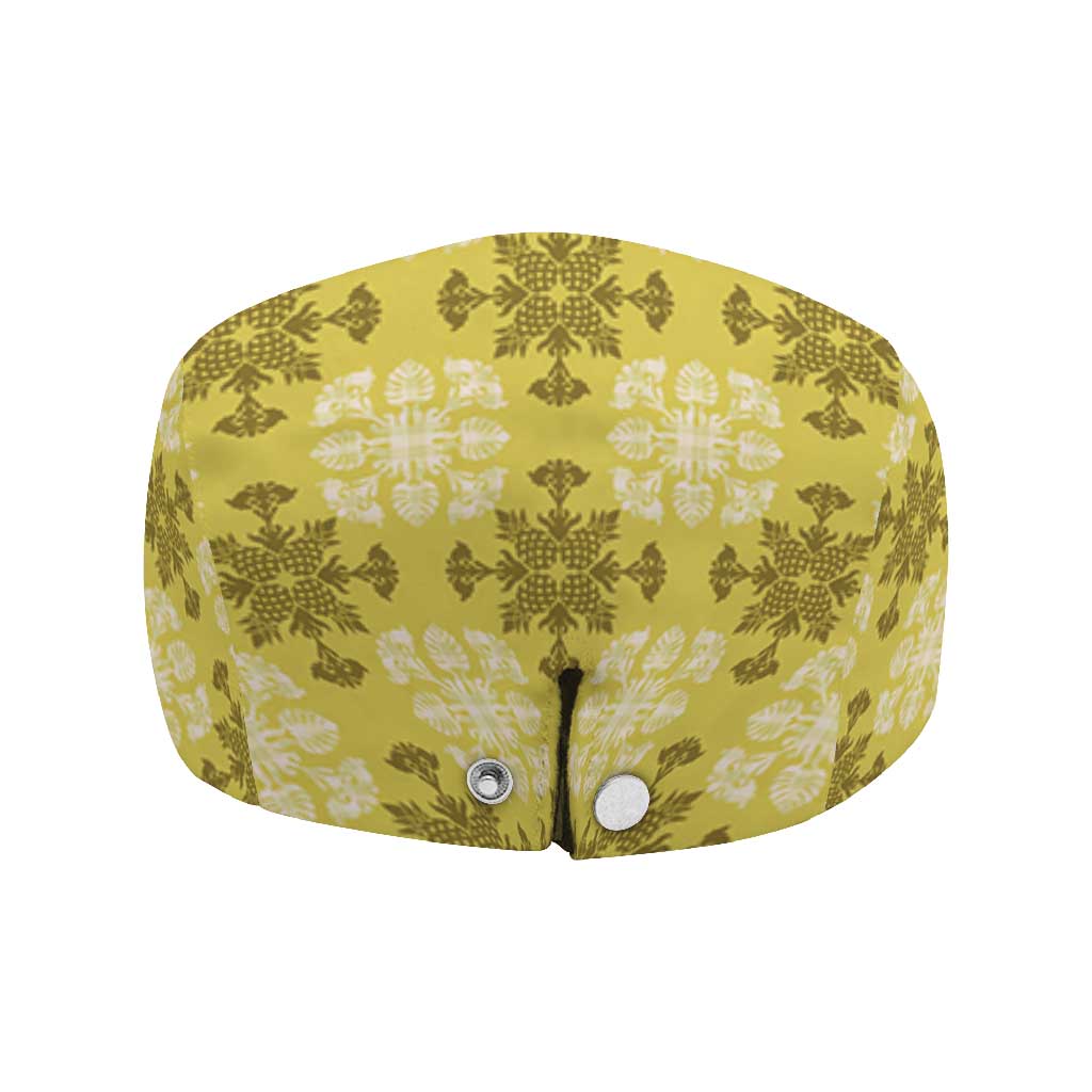 Yellow Hawaiian Quilt Jeff Hat Hawaii Pineapple Monstera Palaka Motifs - Polynesian Pride