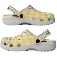 Yellow Palaka Hawaii Clogs Shoes Kukui Nut Pikake Lei Hawaiian Tapa Pattern - Polynesian Pride