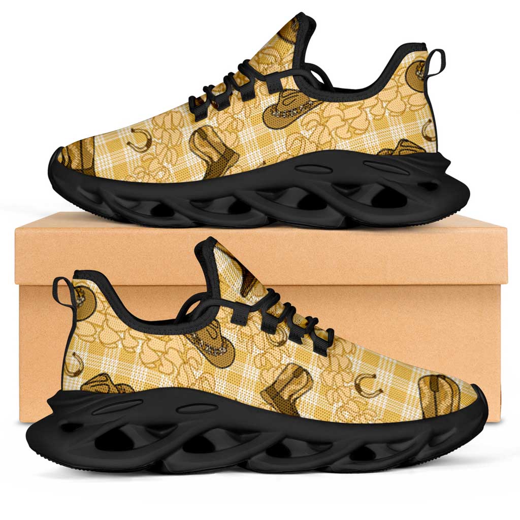 Yellow Palaka Hawaii Cowboy Clunky Sneakers Puakenikeni Lei Paniolo Papale Seamless Vibes - Polynesian Pride