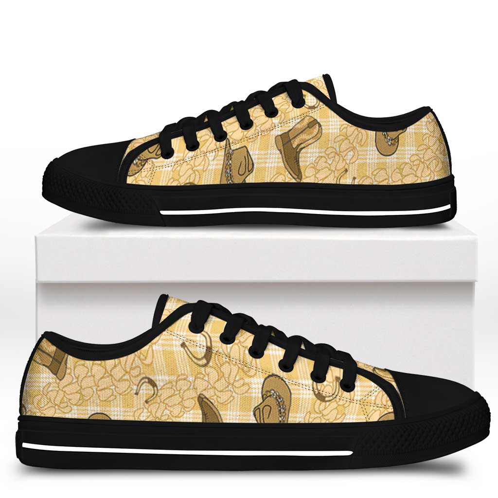 Yellow Palaka Hawaii Cowboy Low Top Shoes Puakenikeni Lei Paniolo Papale Seamless Vibes - Polynesian Pride